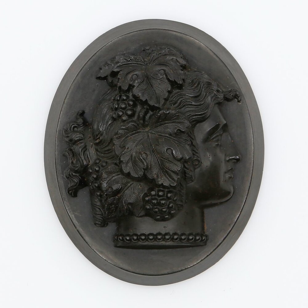 Antique Victorian Vulcanite Bacchus Plaque Cameo Relief Mourning Jewelry 1880s
